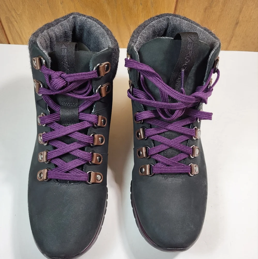 Cole Haan ZeroGrand Purple Lace Wool Collar Boots Women's Size 7B - Picture 1 of 6